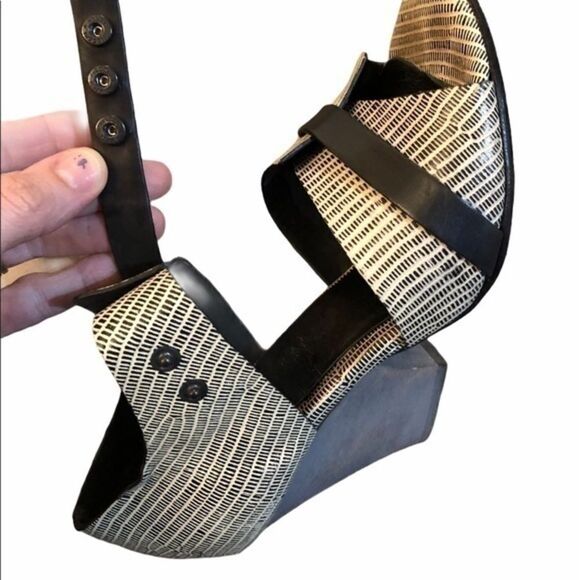 Zero+Maria Cornejo Leather Open Toe Wood Wedge 36 - Picture 3 of 7